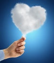 Hand holding a heart-shaped cloud