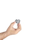 Hand holding heart shaped diamond isolated on white background Royalty Free Stock Photo