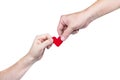 Hand holding heart-shaped isolated over white,clipping path