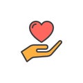 Hand holding heart, trust filled outline icon, line vector sign, linear colorful pictogram Royalty Free Stock Photo