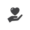 Hand holding heart, trust icon vector, filled flat sign, solid pictogram isolated on white.