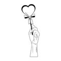 Hand holding heartshape lollipop pop art in black and white