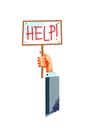 Hand holding a help sign. Request for assistance, SOS, urgent support needed. Plea for help in crisis, protest, or Royalty Free Stock Photo
