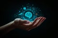Hand Holding Holographic Brain Icon, Representing Innovation, Machine Learning and Futuristic Thinking. Royalty Free Stock Photo