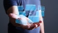 Hand Holding Holographic Database Interface with Data Tables image photo Royalty Free Stock Photo