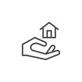 Hand holding home line icon