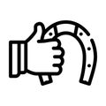 Hand holding horseshoe line icon vector illustration