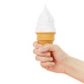 Hand holding ice cream cone isolated on white background Royalty Free Stock Photo