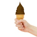 Hand holding ice cream cone isolated on white background Royalty Free Stock Photo