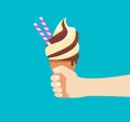 Hand holding ice cream - vector illustration.