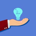 Hand Holding an Idea Light Bulb. Business Design Concept vector eps Royalty Free Stock Photo