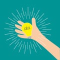 Hand holding idea light bulb lamp. Shining line round effect. Yellow color switch on. Royalty Free Stock Photo