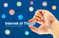 Hand holding Internet of things (IoT) word and object icon and b Royalty Free Stock Photo