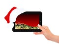 Hand holding ipad with christmas touch screen Royalty Free Stock Photo
