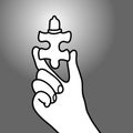 hand holding jigsaw with condom vector illustration doodle sketch hand drawn with black lines isolated on gray background.