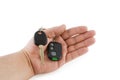 Hand holding key of car alarm system Royalty Free Stock Photo