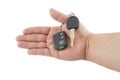 Hand holding key and car alarm system Royalty Free Stock Photo
