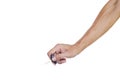 Hand holding a key isolated on white background with clipping path. A tool for locking Or open-close engine. Key for car