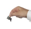 Hand holding key and padlock with clipping path Royalty Free Stock Photo