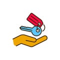 Hand holding keys color line icon. Rental service. Pictogram for web, mobile app, promo. UI UX design element. Editable Royalty Free Stock Photo
