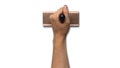 Hand Holding Large Stamp on White Background Royalty Free Stock Photo