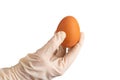 hand holding the last remaining egg in his hands isolated on white background Royalty Free Stock Photo