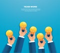 Hand holding light blub. creative concept. vector illustration EPS10 Royalty Free Stock Photo