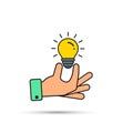 Hand holding light bulb color icon. Business idea concept. Vector Royalty Free Stock Photo