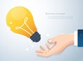 Hand holding light bulb, concept of creative thinking background vector illustration EPS 10 Royalty Free Stock Photo