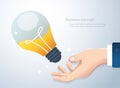 Hand holding light bulb, concept of creative thinking background vector illustration EPS 10 Royalty Free Stock Photo