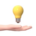 Hand Holding a Light Bulb. 3D Cartoon Character. Isolated on White Royalty Free Stock Photo