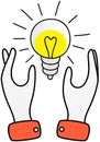 Hand holding light bulb, electricity sign. Symbol of new idea, creative project, search for solution