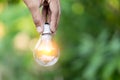 Hand holding light bulb,energy sources for renewable,natural energy concept Royalty Free Stock Photo