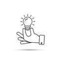 Hand holding light bulb outline icon. Business idea concept. Vector Royalty Free Stock Photo