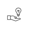 Hand holding a light bulb outline icon Royalty Free Stock Photo