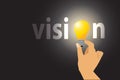 hand holding light bulb in vision word. idea concept with innovation and inspiration start up Royalty Free Stock Photo