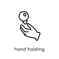 hand holding Lightbulb icon. Trendy modern flat linear vector ha