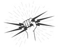 Hand holding a lighting bolt, electricity and power symbol, authority thunder sign Royalty Free Stock Photo