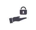 Hand holding a lock padlock icon. Protective shield sign icon. Security with the image of a padlock. Royalty Free Stock Photo