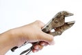 Hand holding locking grip pliers Royalty Free Stock Photo