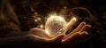 Hand holding a magical glowing ball of light. Generative AI Royalty Free Stock Photo