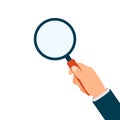 Hand holding magnifying glass isolated. Magnify lens in hand. Vector EPS10