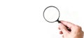 Hand holding magnifying glass isolated on white background Royalty Free Stock Photo