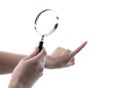 Hand holding magnifying glass isolated on white background Royalty Free Stock Photo