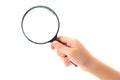 Hand holding magnifying glass