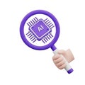 Hand Holding Magnifying Glass Over AI Microchip Symbol on White Background artificial intelligence Royalty Free Stock Photo