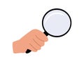 Hand holding magnifying glass Search sign and icon Royalty Free Stock Photo