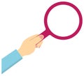 Hand holding magnifying glass vector illustration / female Royalty Free Stock Photo