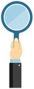 Hand holding magnifying glass vector illustration  male hand , business person Royalty Free Stock Photo