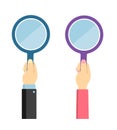 Hand holding magnifying glass vector illustration set Royalty Free Stock Photo